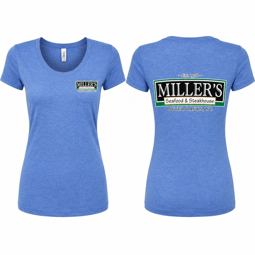 VGT Outer Banks Tee Shirt Women's Blue Small Soft Stretch Millers Steakhouse